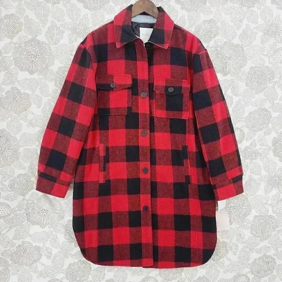 NWT Avec Les Filles Shaket Plaid Wool Blend Quilted Button Women's Coat M 501 - Picture 1 of 10